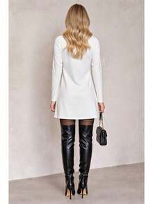 Premium Suedine Short Dress With High Neck And Long Sleeves, Simple And Elegant, Autumn/Winter Rezie - trắng - Xem 6