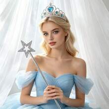 Bộ 2 món: Đũa phép hình trái tim và vương miện, đũa phép hình ngôi sao bạc và vương miện trái tim màu xanh dương, phụ kiện trang phục công chúa dự tiệc, cosplay, quà sinh nhật. - Màu xanh lam - Xem 4
