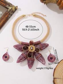 Vintage Exaggerated Bohemian Beach Resort Necklace Set For Women - Purple - View 2