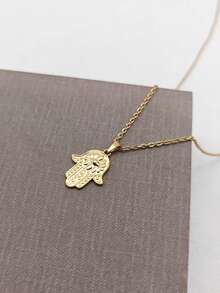 1 chiếc mặt dây chuyền hình mắt quỷ và lòng bàn tay Fatima bằng thép không gỉ mạ vàng 18K, dây chuyền đeo xương đòn thanh lịch. - Nhiều màu - Xem 7