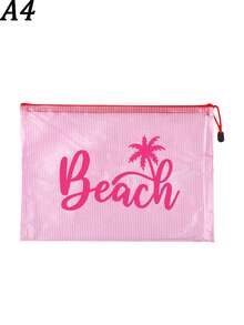 多色時尚網格海灘包，印有「Beach」椰子樹圖案，海灘主題。大容量透明化妝包，尼龍拉鍊盥洗包，輕巧，可存放防曬霜、零食、比基尼和海灘用品。春/夏儲物，適合游泳、海灘、潛水和夏季度假，學生返校，輕巧防曬儲物袋，適合朋友、家人、閨蜜、同學。完美禮物，多種顏色可選 - 彩色 - 查看 16