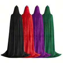 1 pieza Capa de fiesta de actuación de Halloween negra unisex para adultos, disfraz de una sola capa con capucha para bruja, demonio, vampiro, elfo, adecuado para varios accesorios de disfraz de actuación de fiesta de vacaciones, capa de terciopelo dorado - Capa de terciopelo negro y dorado - Ver 5