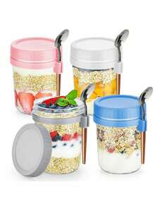 1PC Disposable Ready-To-Eat Oatmeal Cup (With Spoon), Portable Glass Salad Box, Yogurt Cup, Suitable For Breakfast Use - Multicolor - View 12
