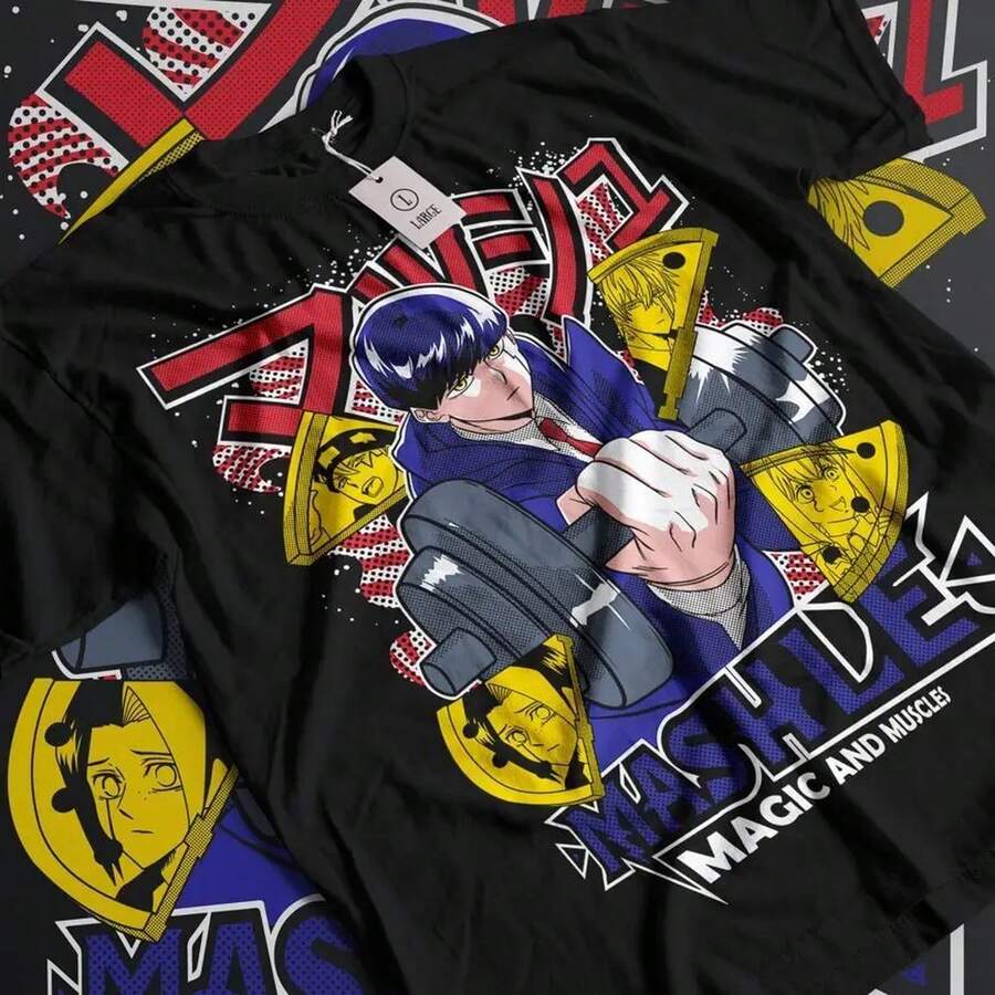 Camiseta Mashle Magic and Muscles Mash Cream Puff Anime Gifts Shirt Talla única Camiseta unisex de algodón grueso de 220 g, suave y transpirable con excelente elasticidad, agradable para la piel y cómoda para usar todo el día. Diseño clásico e informal fácil de combinar, ideal para salidas diarias, estilo urbano, deportes, citas y reuniones informales durante todo el año. - Negro - Ver 1