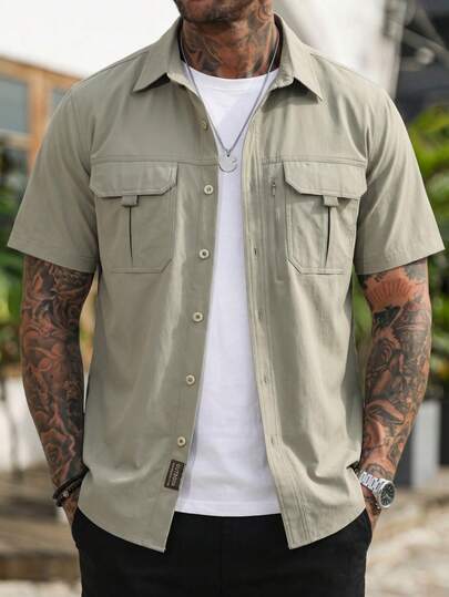 Camisa de manga corta para hombre de talla grande, ligera y de secado rápido, de nailon transpirable, para uso casual de verano y deportes al aire libre