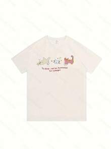 Camiseta retro de manga corta con diseño de "pilled" 100% pura para mujer, estilo holgado y relajado, nuevo top de verano ajustado - Blanco - Ver 4