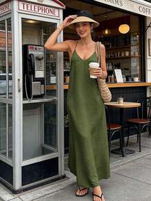 Women's Elegant Sequin Spaghetti Strap Backless Maxi Dress, Suitable For Party, Wedding, Beach, Vacation, White, Summer - Verde - Ver 6