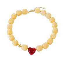 1pc Dopamine Summer Fashion Colorful Resin Geometric Heart Beads And Copper Beads Necklace, Perfect For Vacation, Outings, Beach Parties And Daily Summer Wear. Y2K Style Elegant Women's Jewelry, Jewelry Necklace, Heart Jewelry - Perfect Gift For Friends And Sisters. Vacation Season - Geometric Cube Beaded Necklace - View 9
