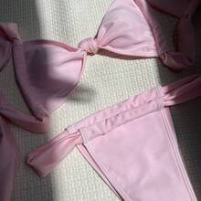 Traje de baño bikini de dos piezas con lazo, de color sólido y estilo sexy. - Negro - Ver 3