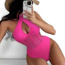Nuevo y sexy traje de baño de una pieza con detalles de malla. - Verde - Ver 5