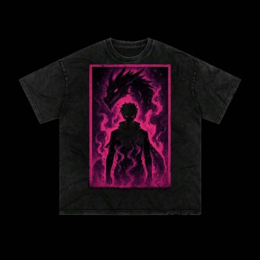 Solo Leveling - Oversized Purple Dragon T-Shirt - 黑色 - 查看 1