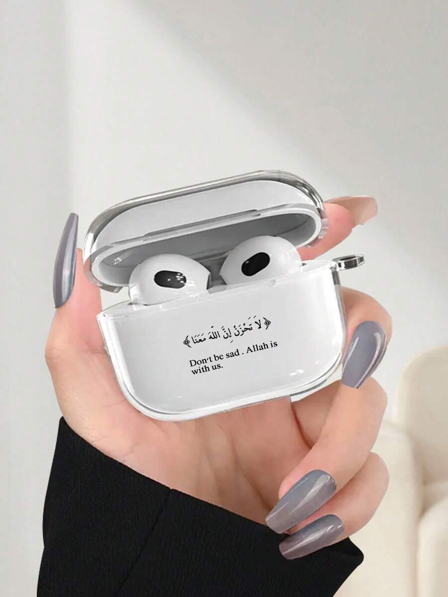 1pc Arabic Letter Pattern Transparent Earphone Case, Fashionable And Versatile, Suitable For AirPods2/3/4/Pro/Pro2/Pro3, Suitable As Birthday Gift For Family, Friends And Yourself - Clear - View 1