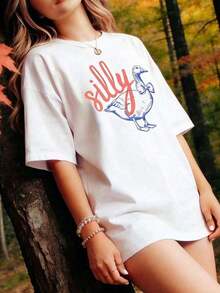 Camiseta Silly Goose, Camiseta Estética, Camiseta Divertida de Regalo, Camiseta Retro con Meme Divertido, Ganso Divertido, Top Casual de Manga Corta de Talla Grande para Mujer, Camisetas de San Valentín para Parejas, Regalos, Camisetas para Amigos y Familiares, Camiseta Holgada de Algodón con Estampados de Moda para Todas las Temporadas, Camiseta para Mujer, Regalo para Amigos y Familiares, Fiestas, Vacaciones, Acción de Gracias, Halloween, San Valentín, Uso Diario, Unisex, Amplia - Blanco - Ver 3