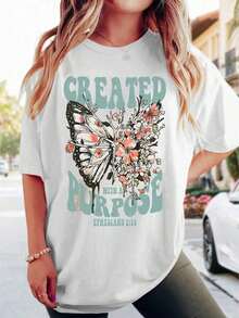 Camisetas Cristianas para Mujer, Camiseta de Jesús, Fe, Versículo Bíblico, Camiseta Oversize con Gráficos de Mariposas Estilo Boho - Blanco - Ver 5