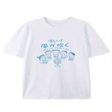 Camiseta de moda de verano de puro algodón, estilo vintage, de manga corta, con estampado gráfico creativo de dibujos animados y cuello redondo - Blanco - Ver 2