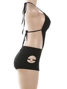 Mono Sexy con Espalda Descubierta y Tirantes, para Mujer, Estilo Hipster, sin Mangas, Ajustado, Elástico, para Club, Verano - Negro - Ver 3