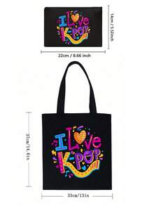 Túi vải tote I Love K-Pop, túi đeo vai cỡ lớn K-Pop, quà tặng fan hâm mộ, túi đi làm và mua sắm, túi đựng đồ tạp hóa gấp gọn, phù hợp cho người hâm mộ nhạc K-Pop, thích hợp cho du lịch, hòa nhạc, sự kiện fan, tiệc tùng, công việc, sử dụng hàng ngày, quà tặng fan, người yêu thích phim truyền hình Hàn Quốc, sinh viên đại học. Quà sinh nhật lý tưởng, quà tặng thần tượng, quà tặng ngày lễ, quà tặng hòa nhạc. - Nhiều màu - Xem 12