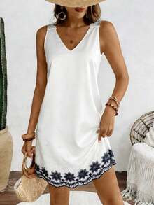 Vestido sencillo de un solo color sin mangas para uso diario, atuendos de playa de vacaciones para mujer - Multicolor - Ver 3