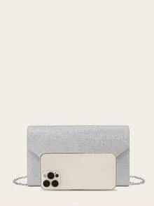 LETODE Sparkling Elegant Envelope Clutch Bag For Women, Evening Bridal Wedding Handbag With Detachable Metal Chain, Suitable For Party, Wedding, Multi-Functional Clutch, Cocktail Party, Wedding Banquet, New Style Wallet - Silver - View 8