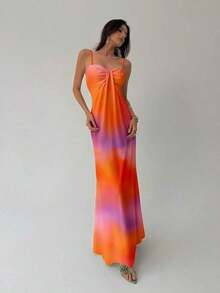 Women's Summer Beach Vacation Maxi Dress Loose Dress Elegant Floral Print Spaghetti Strap Apricot Dress Summer Dresses For Women,Graduation,Teacher Outfits For Women,Teacher Dress,Romantic Dress,Elegant Party Dresses,Casual Long Dresses - 橘色 2 - 查看 6