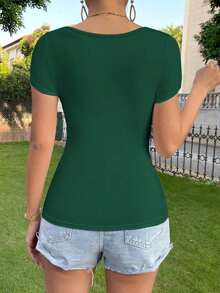Camiseta unicolor de cuello cuadrado - Verde Oscuro - Ver 2