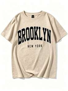 Women's Three-Piece Set Of Short-Sleeve Crew Neck T-Shirts, 100% Cotton, Thick Black And White T-Shirts, Popular Pattern And Letter Print, Unisex, Short Sleeve, Novelty For Spring/Summer And Autumn, Breathable And Comfortable, Simple And Versatile, Urban Style, Custom Slogan, Matching Sets For Couples, Base Layer, Suitable For Wearing On Labor Day And Mother's Day - 米色 - 查看 2