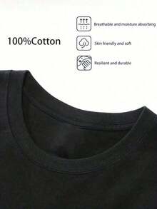 100% Pure Cotton, Breathable And Gentle On The Skin. Classic Crew Neck Design, Slim Fit, And Flattering For All Body Types. Fashionable Print With A Minimalist Style And High-Quality Finish. Unisex Design Perfect For Matching Outfits, Ideal For Everyday Wear, Dates, Leisure, And Streetwear – Versatile And Timeless. - 黑色 - 查看 3