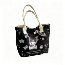 Miniso Bolso de lona con estampado de estrella negra de Kuromi, la adivina de Sanrio, para uso diario - Negro - Ver 5