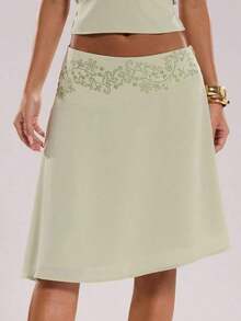 Falda Asimétrica con Pedrería Elegante para Mujer LDGG, Ideal para Verano, Viajes y Playa - Verde 2 - Ver 4
