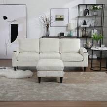 Elegant Sofa With Ottoman And Storage Space: 4 Seats With Comfortable Armrests, Cup Holders, Side Pockets And Sturdy Plastic Legs, Upholstered In Velvet For Added Comfort And A Soft Feel. - Beige - View 5