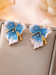 1 Pair Unique Petal Oil Drop Earrings - Blue-white-221 - View 6