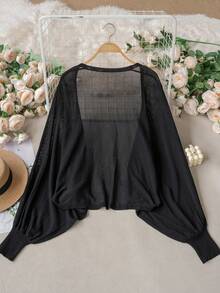 Áo khoác cardigan mỏng tay cánh dơi dáng rộng thoải mái cho nữ - màu đen - Xem 9