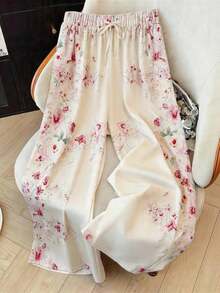 Pantalones rectos de cintura elástica con cordón para mujer - Multicolor - Ver 8