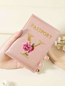 Floral Letter Print Passport Holder Wallet & Card Holder, Slim Travel Purse For Couple, Fits Cards & IDs, Lightweight Portable - Burgundy - View 87