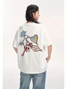 Camiseta Pura para Mujer Manga Corta Diseño de Nicho y Estampado 2025 Verano Nuevo Top Holgado de Manga Media y Ajustado para Mujer - [Blanco] - Ver 1