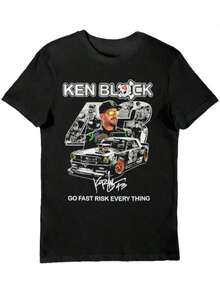 Camiseta estampada para niño, ropa para adolescentes, ropa para niños, ropa para hombre, conjunto familiar a juego, camiseta de hombre con el logotipo de Ken Block Racing y el icónico número de carreras 43 - Lema "Ve rápido, arriesga todo" con diseño de coches de rally y carreras de tierra - Ropa para fanáticos de los deportes de motor, camiseta coleccionable para Rallycross, carreras de drones (inspirada oficialmente), camisetas para hombre, ropa de vacaciones para hombre, tallas para adultos y niños. - Negro - Ver 1