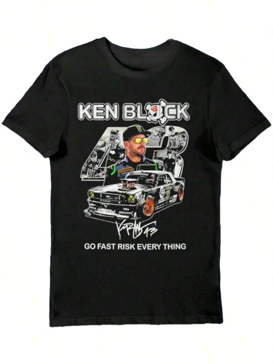 Camiseta estampada para niño, ropa para adolescentes, ropa para niños, ropa para hombre, conjunto familiar a juego, camiseta de hombre con el logotipo de Ken Block Racing y el icónico número de carreras 43 - Lema "Ve rápido, arriesga todo" con diseño de coches de rally y carreras de tierra - Ropa para fanáticos de los deportes de motor, camiseta coleccionable para Rallycross, carreras de drones (inspirada oficialmente), camisetas para hombre, ropa de vacaciones para hombre, tallas para adultos y niños. - Negro - Ver 1
