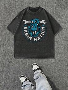 Camiseta casual vintage cómoda y lavada para mujer, camiseta de manga corta con cuello redondo,% algodón lavado y versátil para hombre, adecuada para uso diario y atuendos de, estilo unisex. - Negro - Ver 6