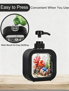 創意浴室分裝瓶附手動幫浦 - 海洋生物藝術設計，結合藍綠色海星、貝殼與鵝卵石，適用於浴室、廚房與洗手台設計或裝飾 - 完美用於分裝肥皂、洗手乳、沐浴乳 - 彩色 - 查看 6