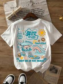 Camiseta blanca casual de manga corta y cuello redondo para mujer, con estampado de vida marina - diseños de peces, delfines y tortugas, ropa de playa para vacaciones de verano, transpirable, cómoda y de buen ajuste, ropa casual para todas las estaciones, ropa con temática de playa, ropa de playa, estilo playero, tela transpirable, confección duradera, adecuada para entusiastas de las actividades al aire libre, actividades al aire libre para mujeres, camiseta holgada, camping. - Blanco - Ver 8