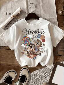 Top casual de mujer de manga corta, con estampado de aviador y cuello redondo - ropa de mujer, ajuste cómodo, diseño clásico. - Blanco - Ver 8
