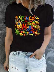 Ropa Curvy En Oferta Y  Una Camiseta De Manga Corta Para Mujer, CláSica, Moderna Y A La Moda, De Corte Holgado, Adecuada Para Actividades Al Aire Libre En Verano, Perfecta Para Una Alegre Fiesta Del Cinco De Mayo.Camiseta De Mujer, Camiseta Estampada De Manga Corta Para El Verano De 2026, Tela Suave, Estilo Vintage, Cuello Redondo, Top Para Mujer, Tela Ligeramente EláStica, Corte Regular, Adecuada Para Adultos.Blusas Para Mujer,Blusas Casuales Para Dama,Tops,, Mujer Premium,Y2K,Playeras De Mujer Curvy,Ofertas Y Liquidaciones Ropa Mujer,Playeras Deportivas Para Mujer,,Playeras De Hombre, Mujer,Blusas>Elegante 6BCWCamisetas Para Mujer Y2K - Negro - Ver 1