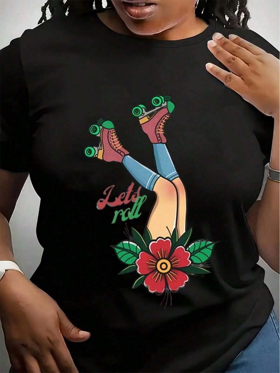 Roller Skating T-Shirt, Skater Crop Top, Roller Derby Gift, Roller Derby Lovers, Roller Derby Gift, Skating Birthday, Roller Skating - 黑色 - 查看 1