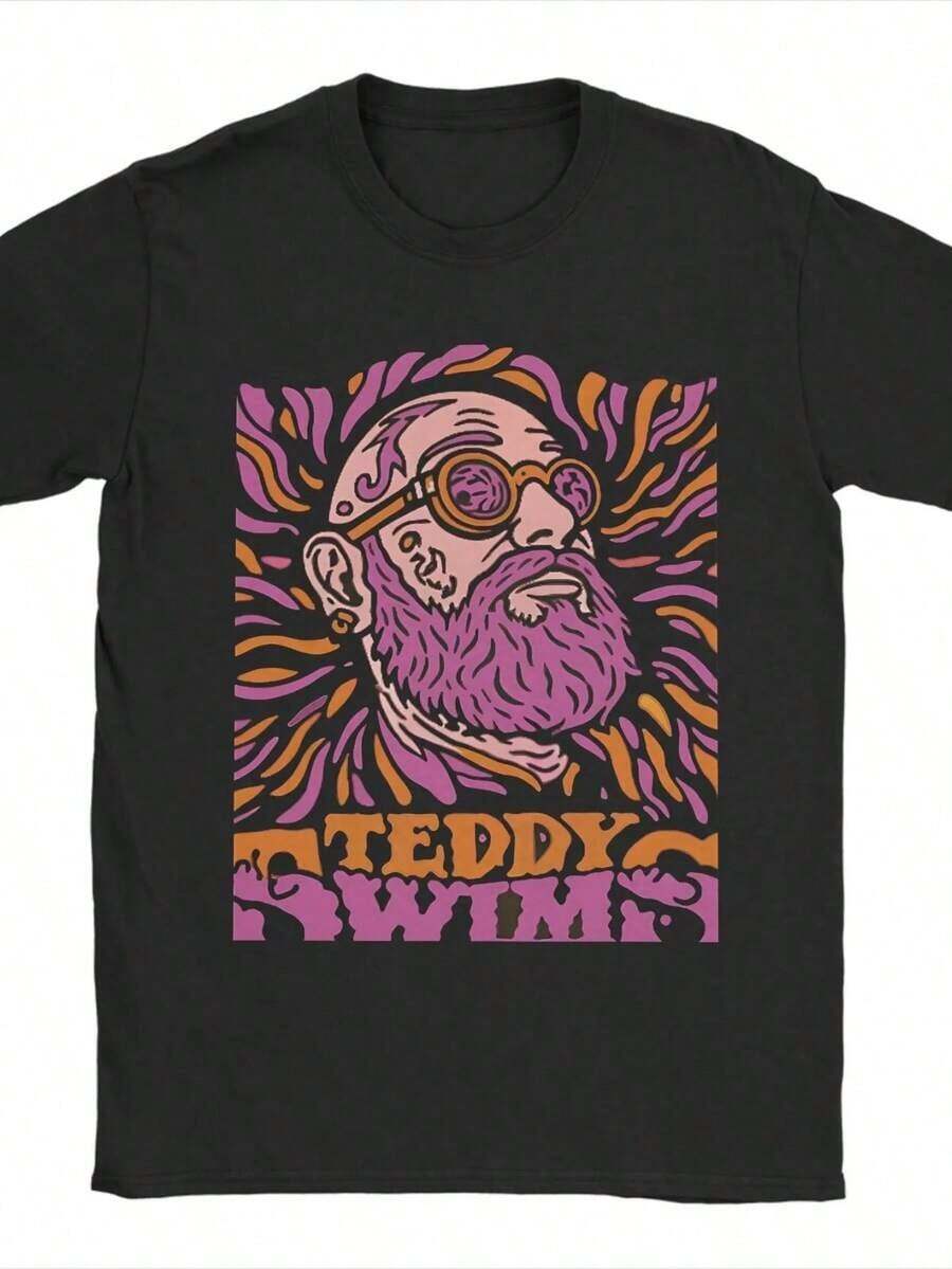 Teddy Swims T-Shirts For Men  Awesome 100% Cotton Tees Crewneck Short Sleeve T Shirts Gift Idea Clothes. Printed T-Shirt - Black - View 1