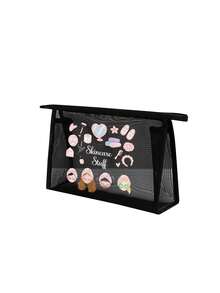 Mesh Makeup Bag With Skincare Theme Pattern, Featuring "Skincare Products" Letter Pattern, Multifunctional Makeup Bag, Portable Storage Bag, Makeup Bag, Skincare Bag, Travel Essential, Dorm Supplies, Bathroom Storage, Jewelry Storage, Lip Oil And Cosmetics Storage Bag, School Supplies Bag, Makeup Bag Holiday Essential, Cosmetics Storage, Wedding Bride Gift, Mother's Day Gift, Birthday Gift, Gift For Friends And Teachers - Multicolor - View 14