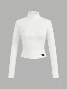 2 piezas Conjunto versátil de ropa deportiva de punto blanca y negra para yoga y fitness, camiseta de manga larga con cremallera y bordado gráfico de letras, elegante para otoño/invierno - Multicolor 13 - Ver 9