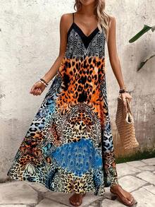 Tall Vestido de línea A con estampado de leopardo para mujer, adecuado para vacaciones y uso diario - Multicolor 4 - Ver 6
