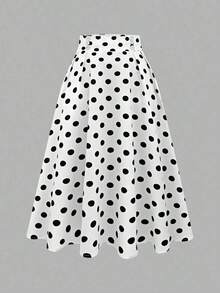 Falda casual de lunares para mujer, sencilla y de moda para uso diario - Blanco - Ver 1