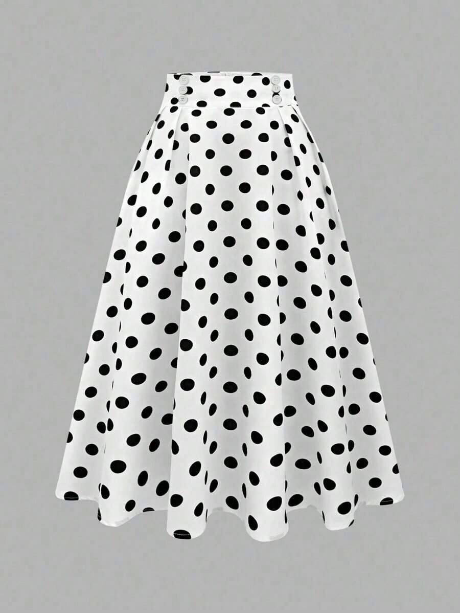 Falda casual de lunares para mujer, sencilla y de moda para uso diario - Blanco - Ver 1