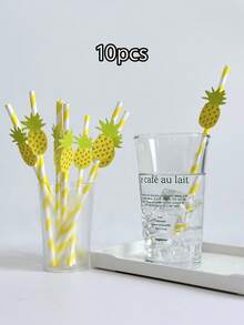 10/20 piezas Pajitas de papel a rayas con frutas de sandía, piña y limón, decoración de pajitas para fiesta de cumpleaños, sandía, fresa, té con leche de frutas, jugo, bar de leche, bebidas frías, bebidas con hielo, pajitas a rayas para tienda de postres, bebidas sin alcohol, bar de aperitivos, oficina, bar, restaurante - Pajitas de la serie Fruit - Ver 12